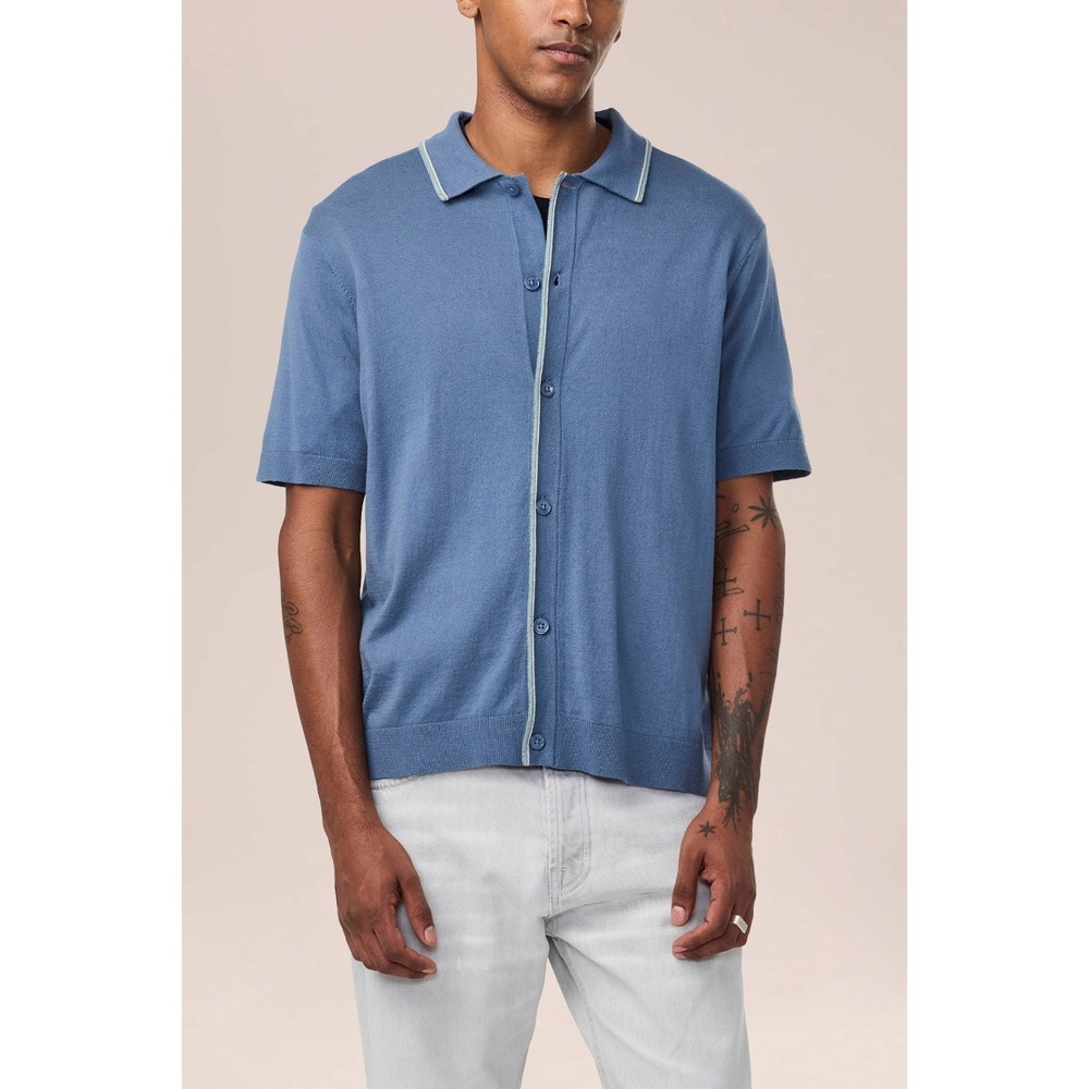 NN07 No Nationality Button Up Polo Shirt in Bering Sea Men Large NWOT $210